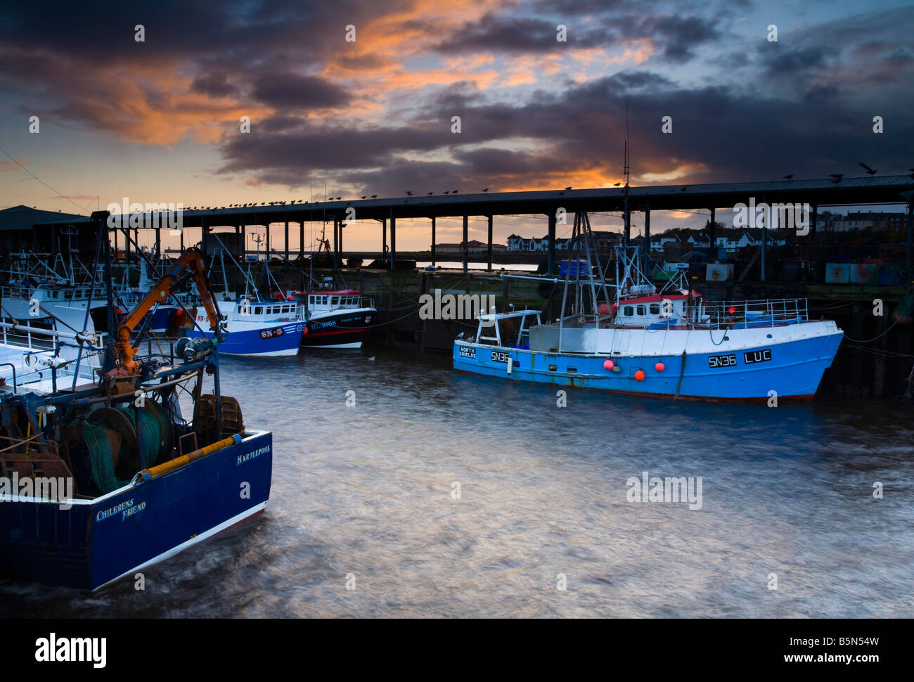 England Tyne and Wear North Shields Dawn at the North Shields Fish Quay near the mouth of the River Tyne Stock Photo