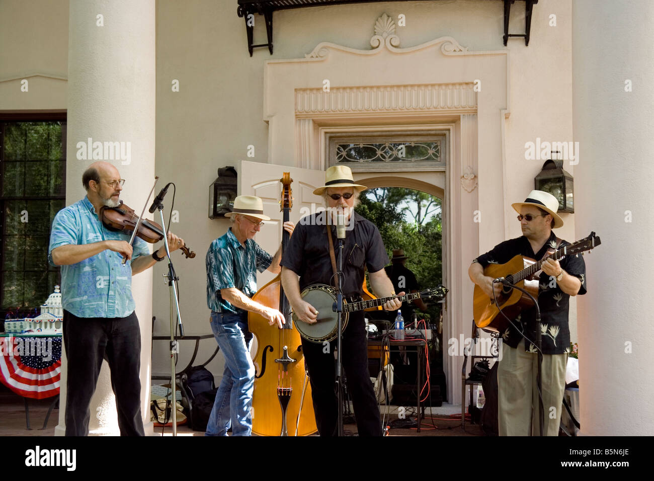 A four piece folk band called The Lonestar Bluegrass Band. Stock Photo
