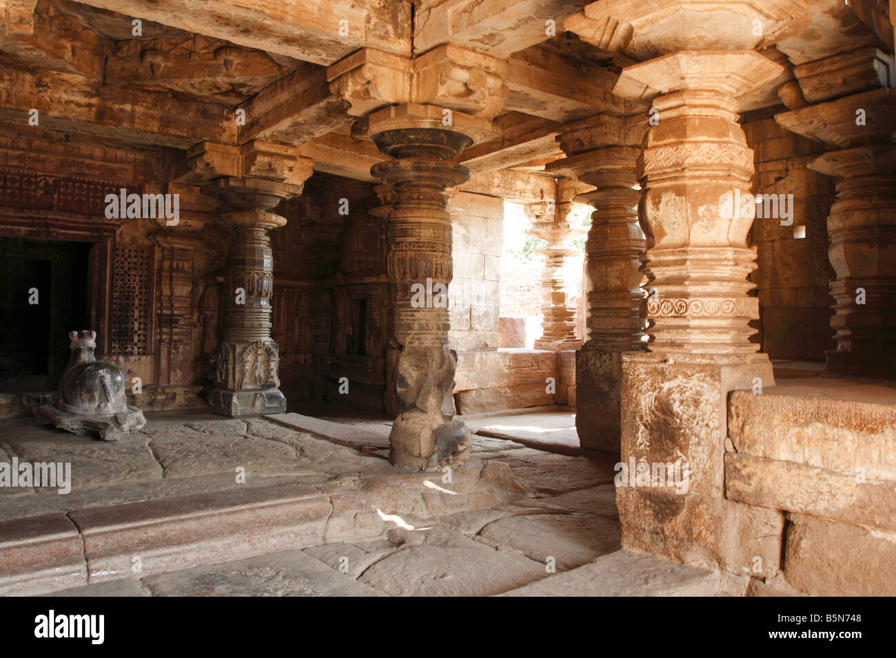 Decorations at the pillars and ceiling of a hindu temple dedicated to ...