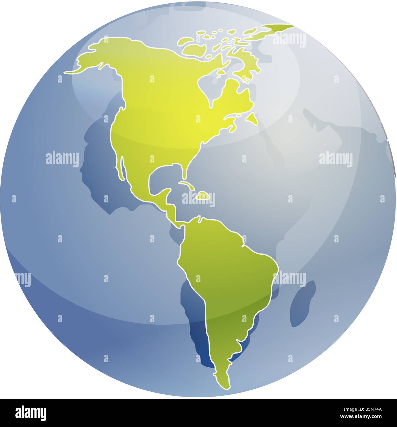 Map of the Americas on a sperhical globe cartographical illustration Stock Photo