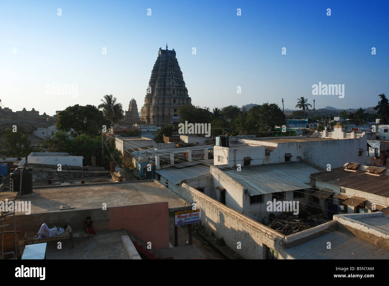 View to the gate of the Virupaksha temple Hampi Karnataka India Stock Photo