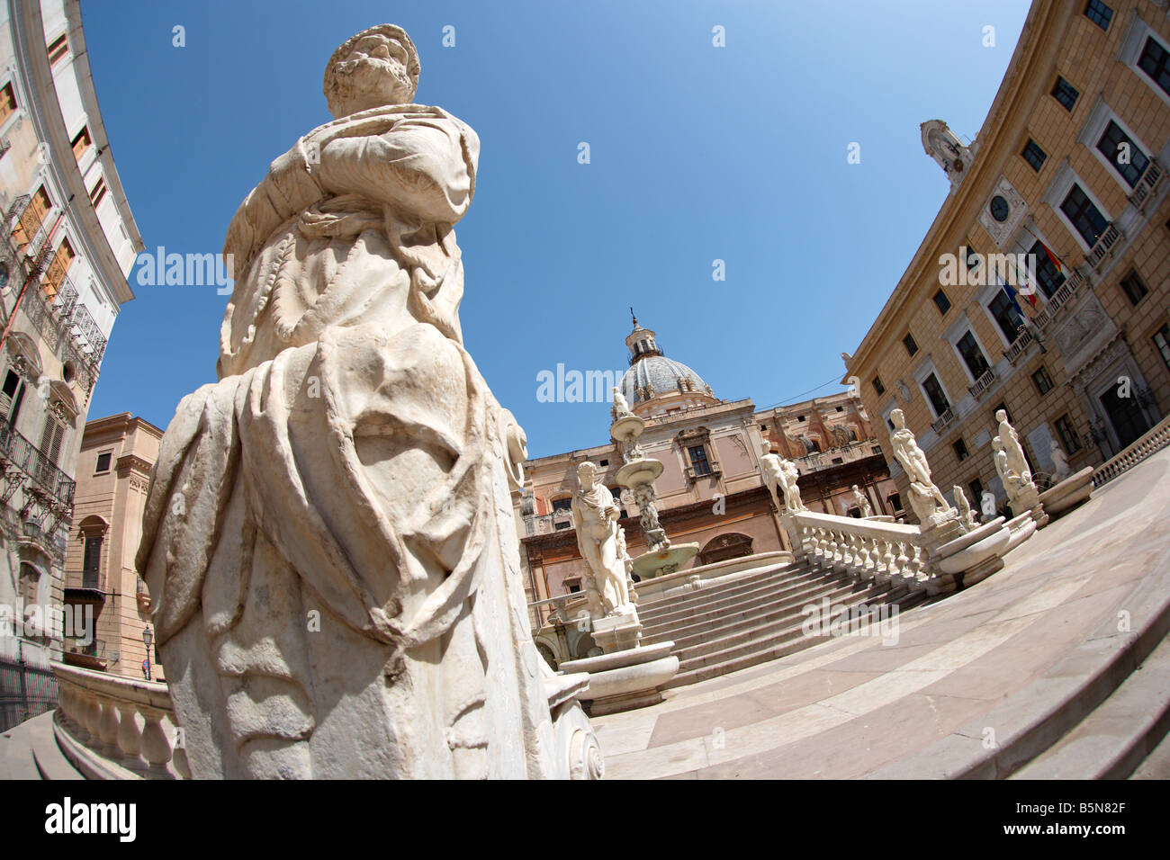 Piazza Pretoria, Fontana Pretoria and City Hall, Palermo, Sicily Stock Photo