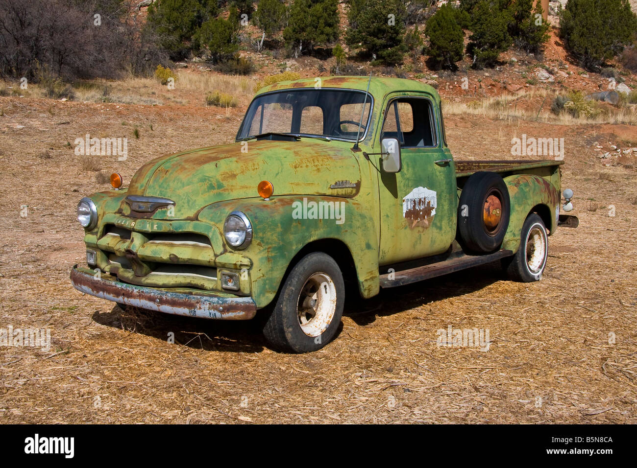 An old distressed but still running Chevy truck Stock Photo