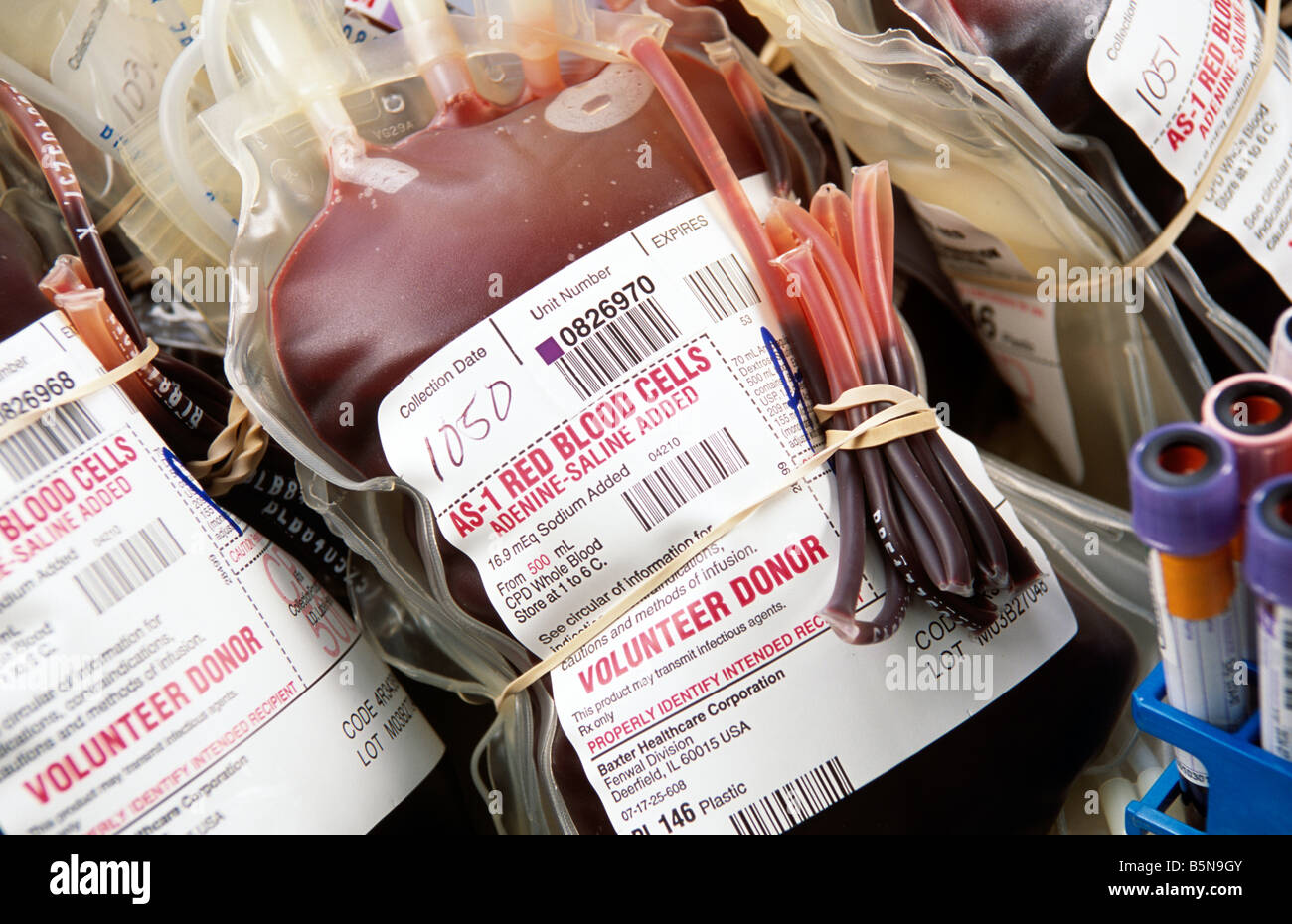 blood bag at blood bank Stock Photo