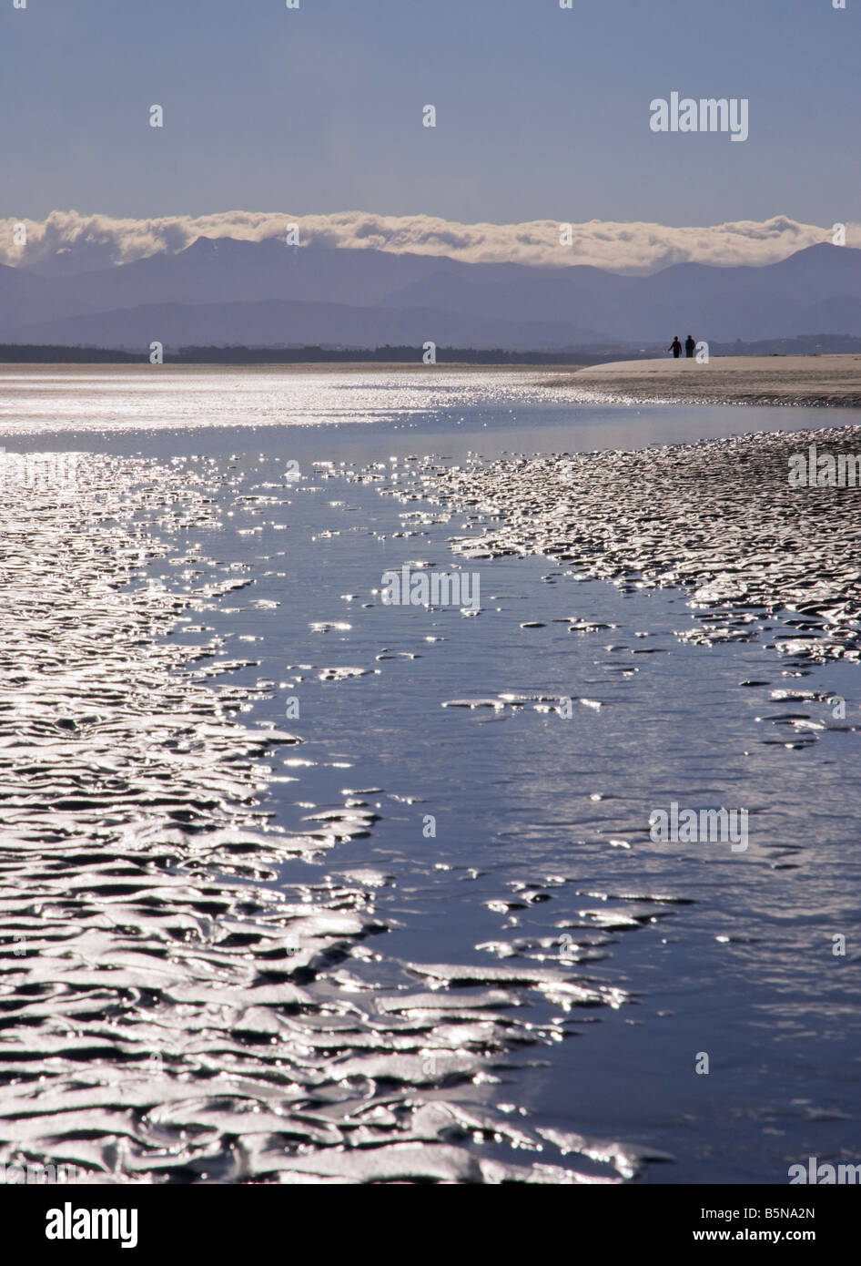Sunlight on Nelson Beach, South Island, New Zealand Stock Photo