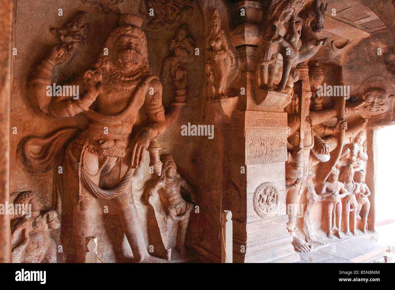 Decorations at the pillars of a hindu temple dedicated to Shiva at the ...