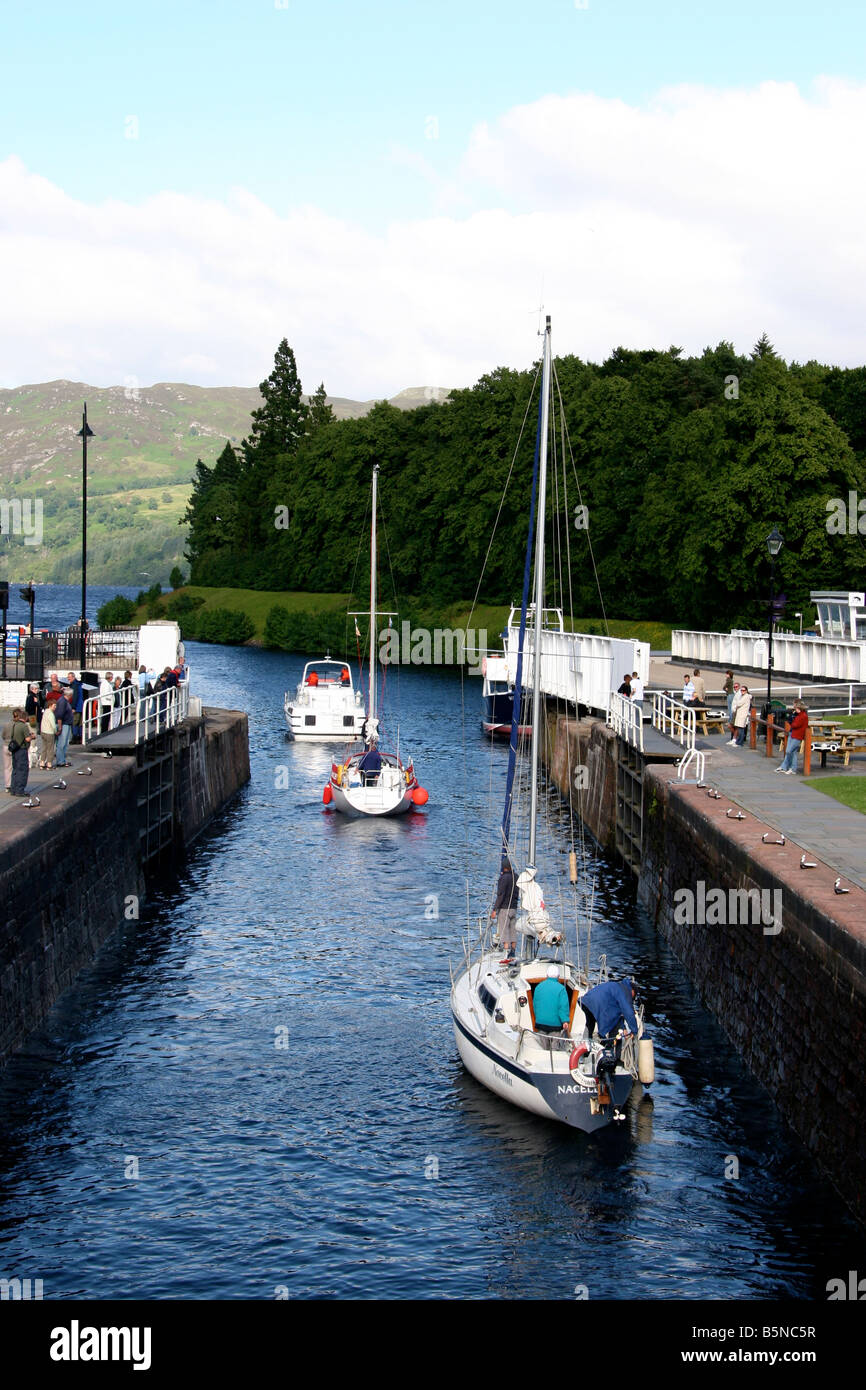 Boats leaving Fort Augustus into Loch Ness, Scotland Stock Photo