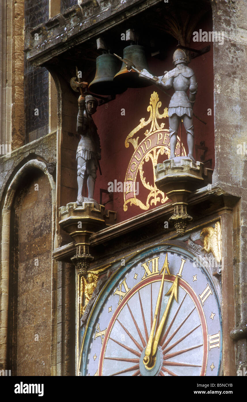Wells Cathedral, Somerset, UK. Medieval mechanical clock; knights strike the hour by hitting