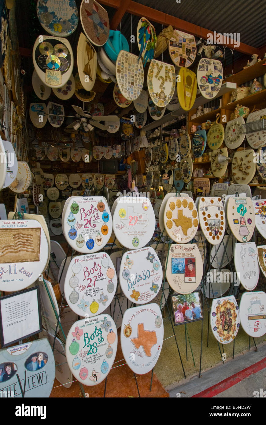 Toilet seats on dsiplay at Barney Smith's Toilet Seat Art Museum Alamo