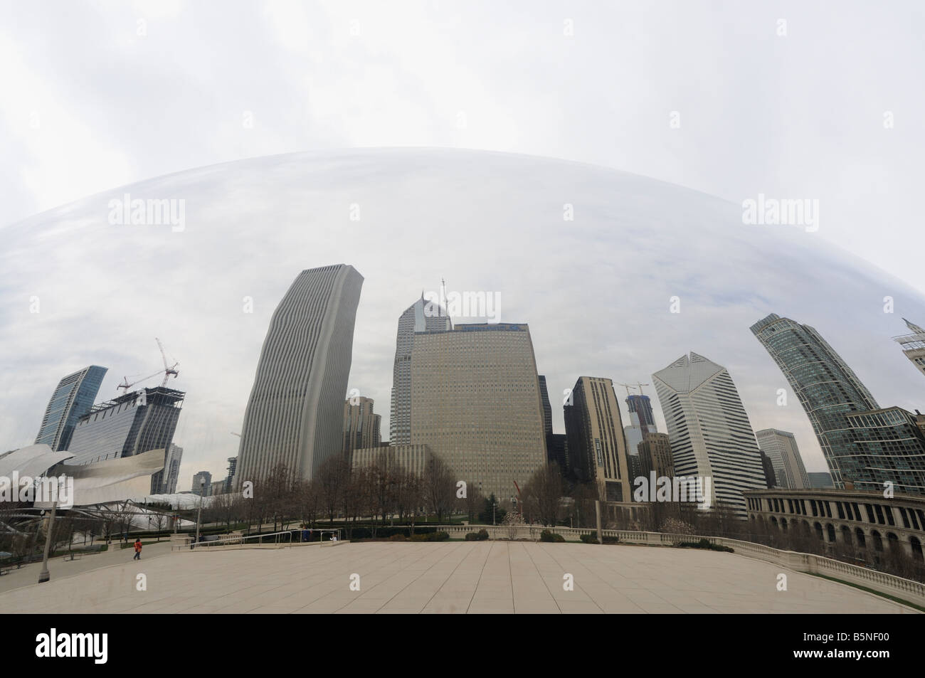 Skyline reflected on The Cloud Gate (aka "the Bean"). Millennium Park ...