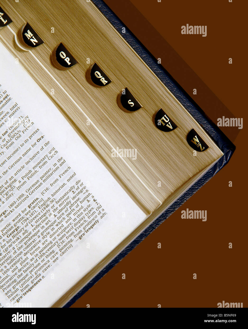 A close up of a dictionary's alphabetical finger index Stock Photo Alamy
