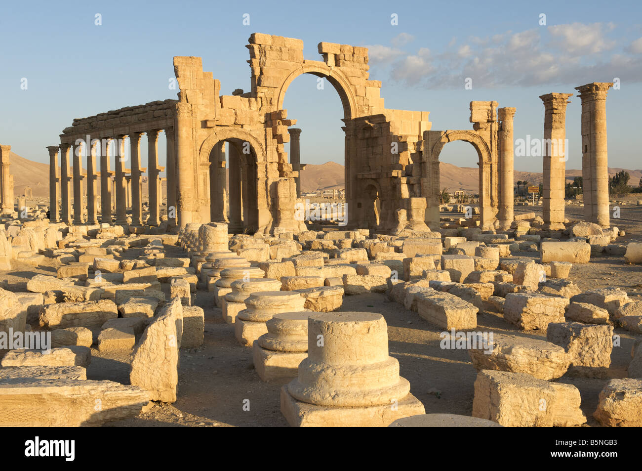 Monumental arch and Great Colonnade, Palmyra, Syria Stock Photo