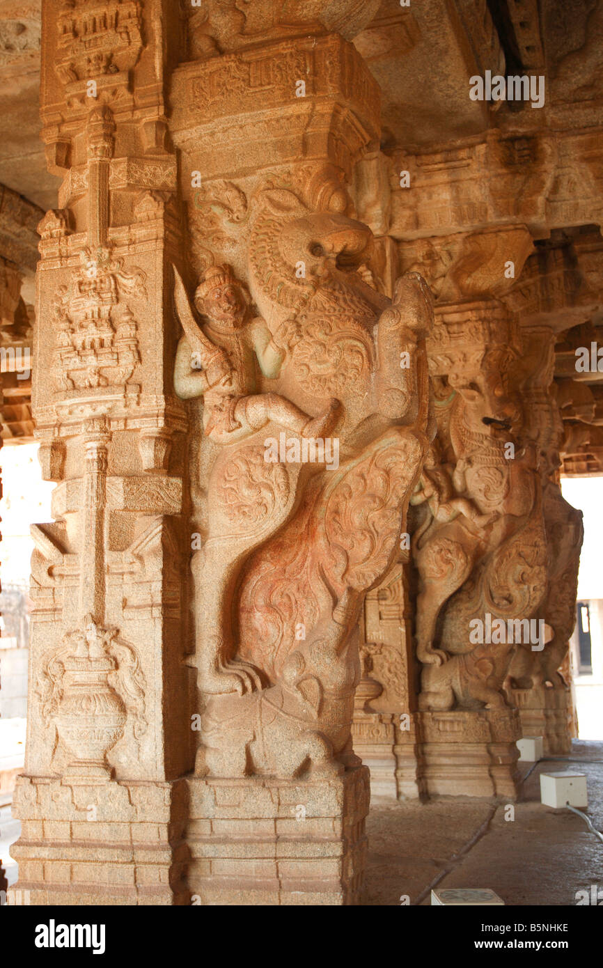 Decorations at the pillars of a hindu temple dedicated to Shiva at ...