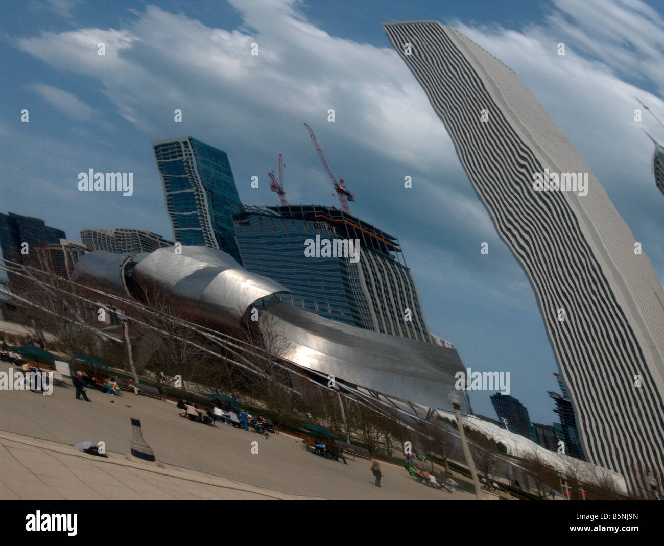 Skyline reflected on The Cloud Gate (aka "the Bean"). Millennium Park ...