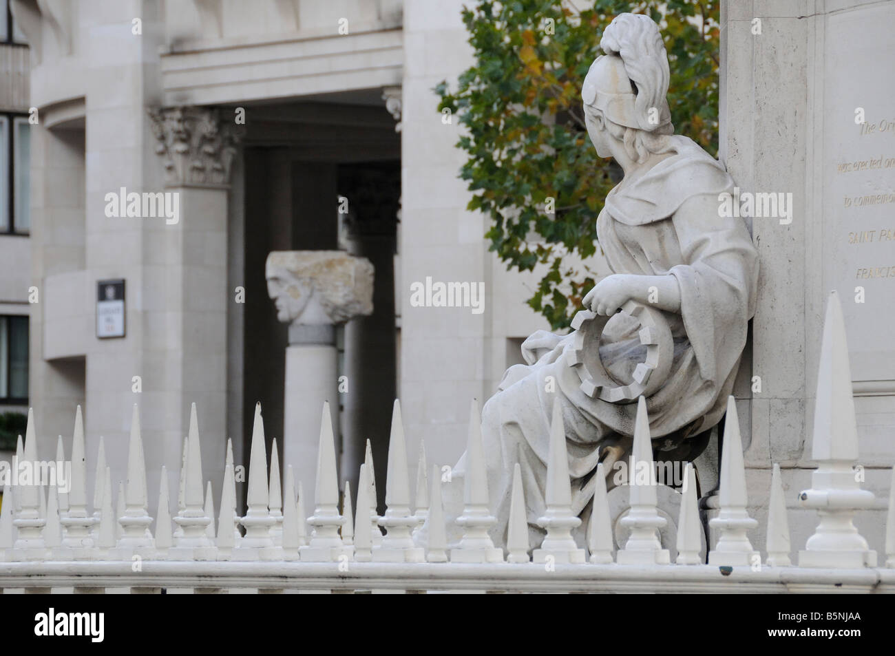 A detail of Queen Anne's Statue, Ludgate Hill, St Paul's Cathedral Churchyard, London, UK Stock Photo