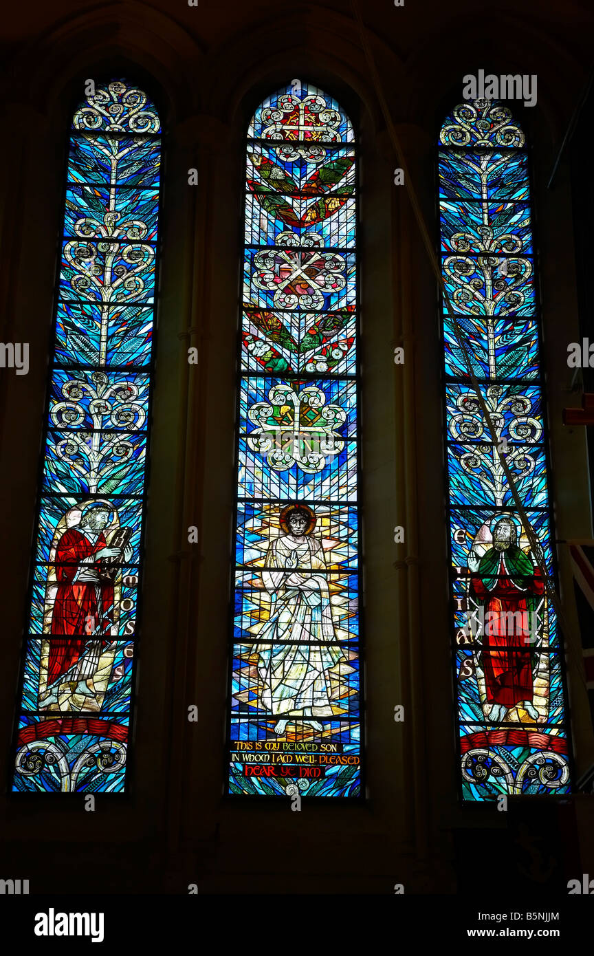 Stained glass window Cathedral Church of Christ, Cathedral Sq, Christchurch, New Zealand - before February 22, 2011 earthquake Stock Photo