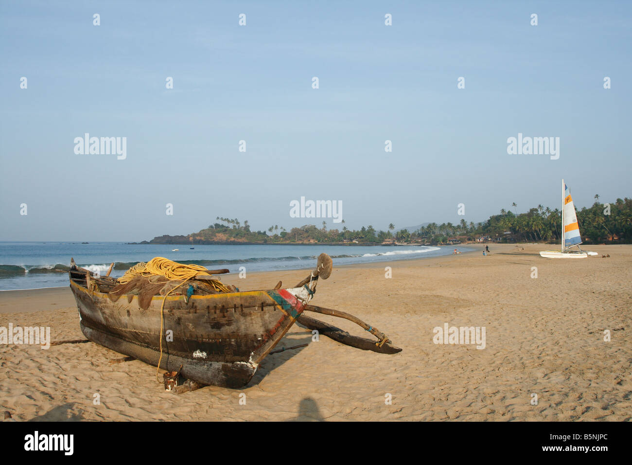 Fisherman boat on the beach of Patnem Goa India Stock Photo