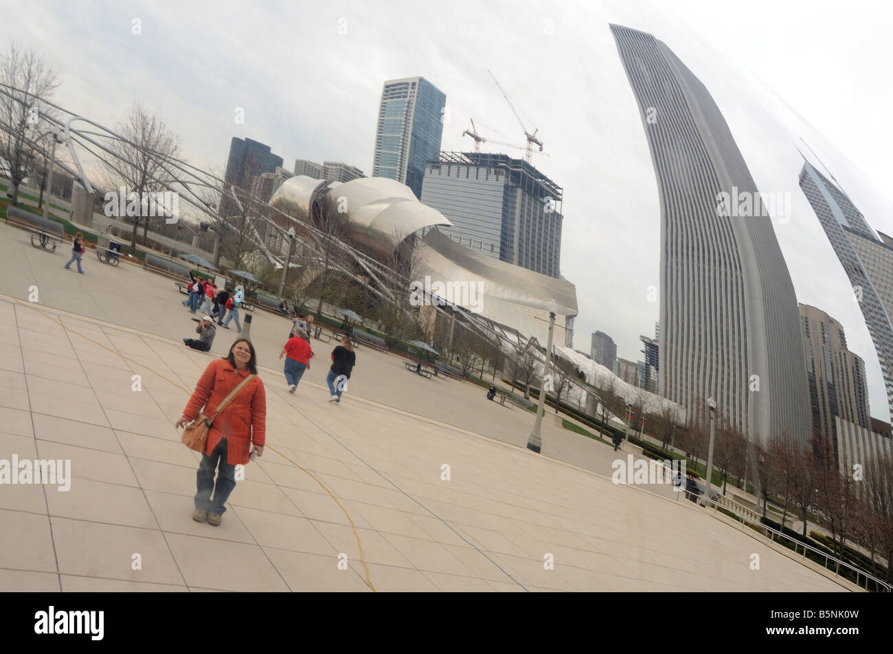 Skyline reflected on The Cloud Gate (aka "the Bean"). Millennium Park ...