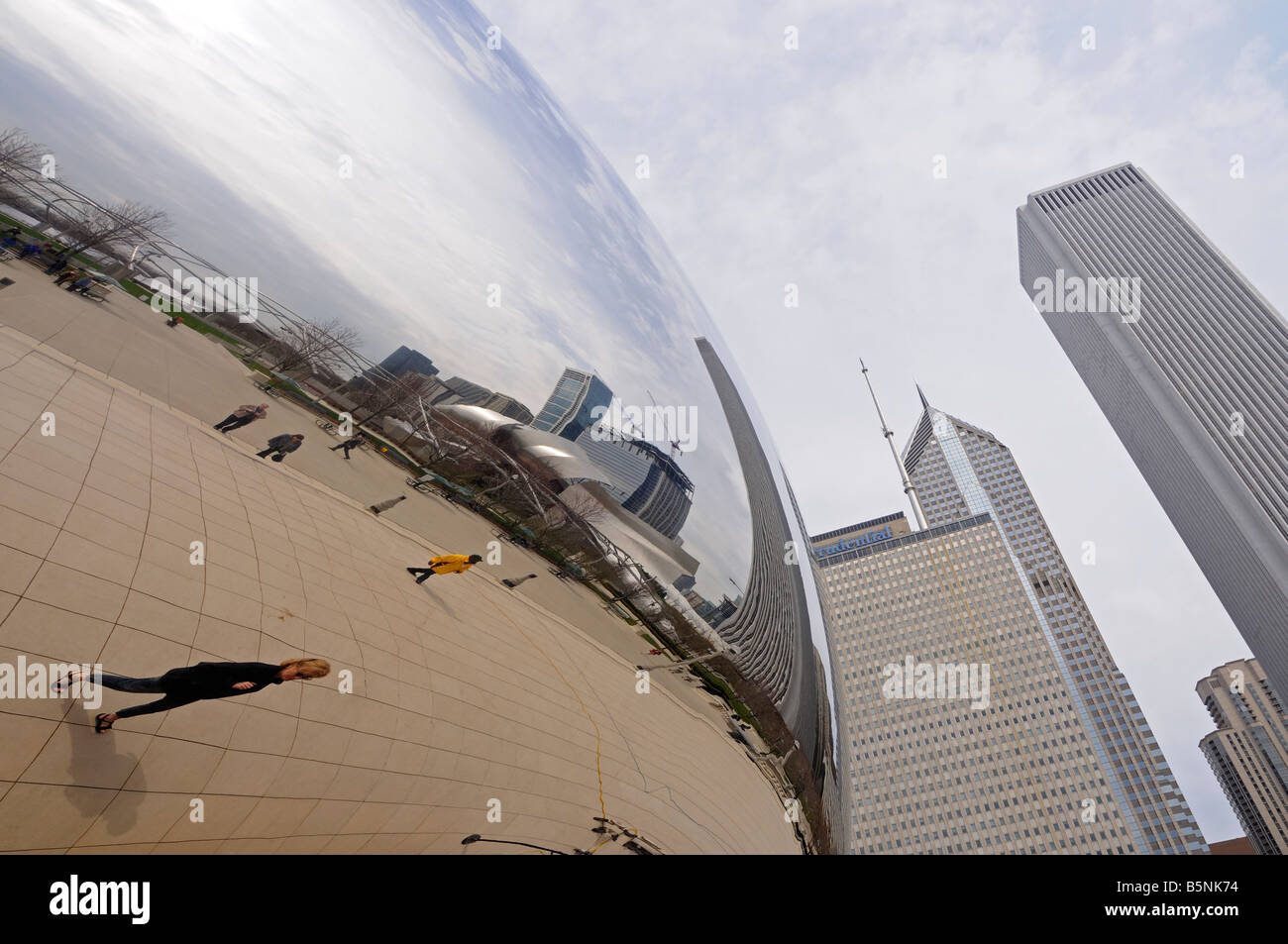Skyline reflected on The Cloud Gate (aka "the Bean"). Millennium Park ...