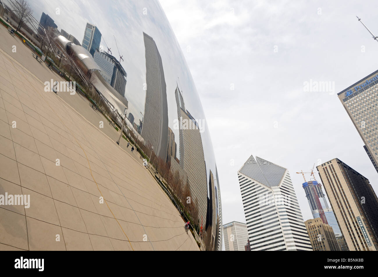 Skyline reflected on The Cloud Gate (aka "the Bean"). Millennium Park ...