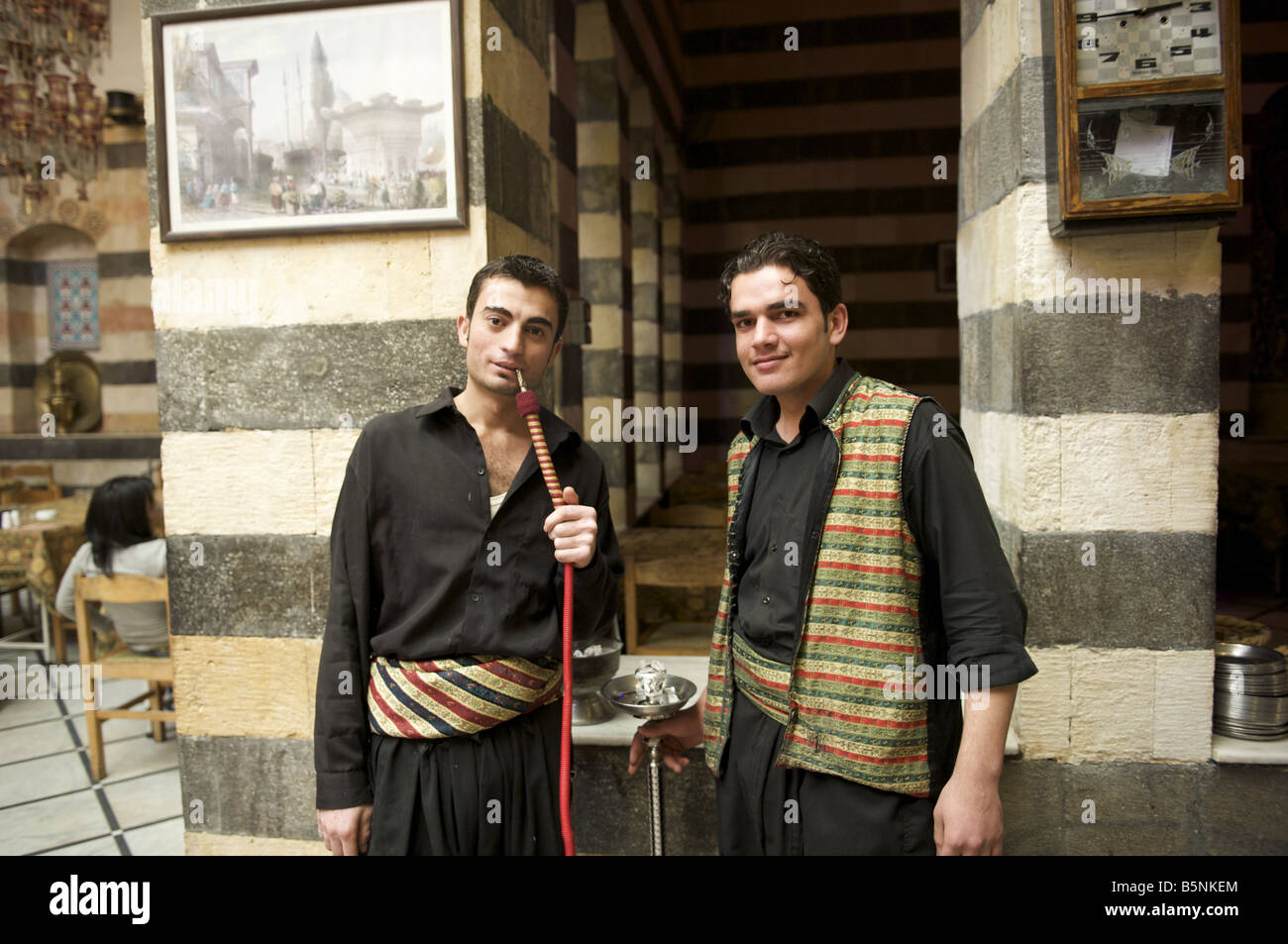 Waiters at Narcissus Palace restaurant, Damascus, Syrian Stock Photo