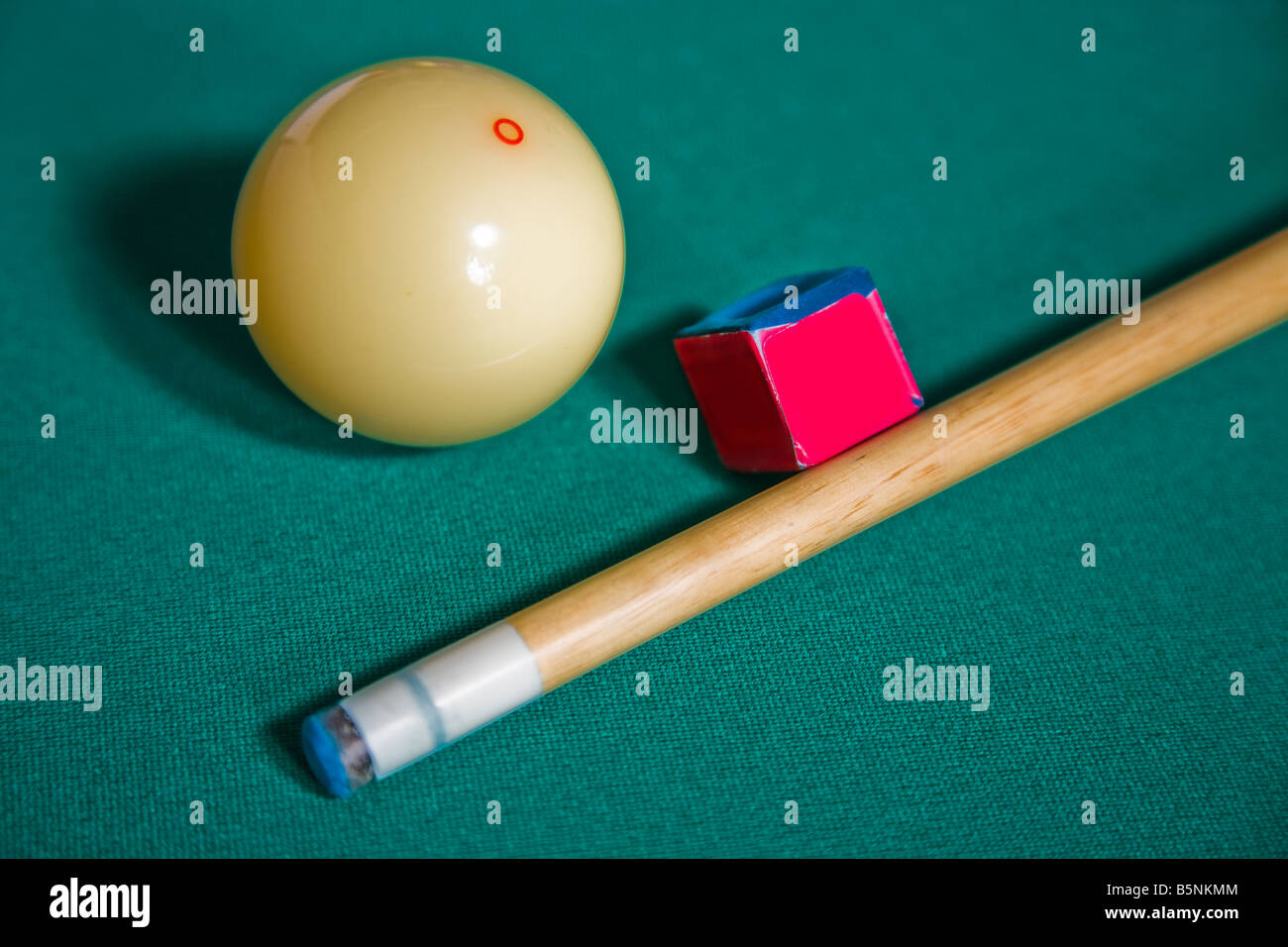 pool hall billiards cue green explode ball shoot concentrate Stock Photo