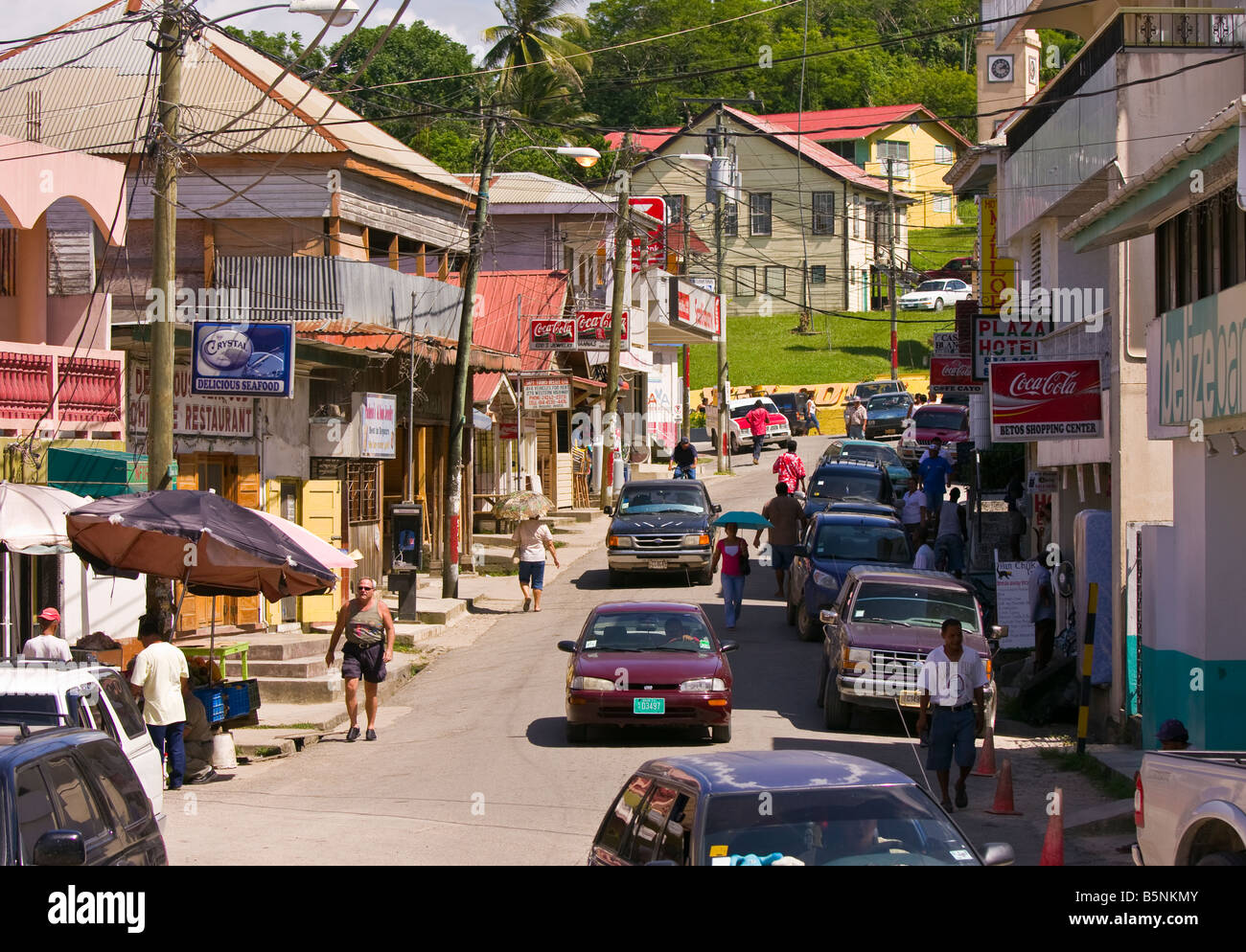 SAN IGNACIO BELIZE Bustling street scene on Burns Avenue Stock Photo