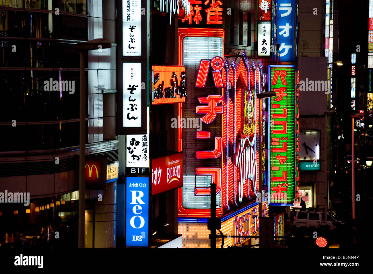 Neon signs in the streets of Shinjuku at night, Tokyo, Japan Stock