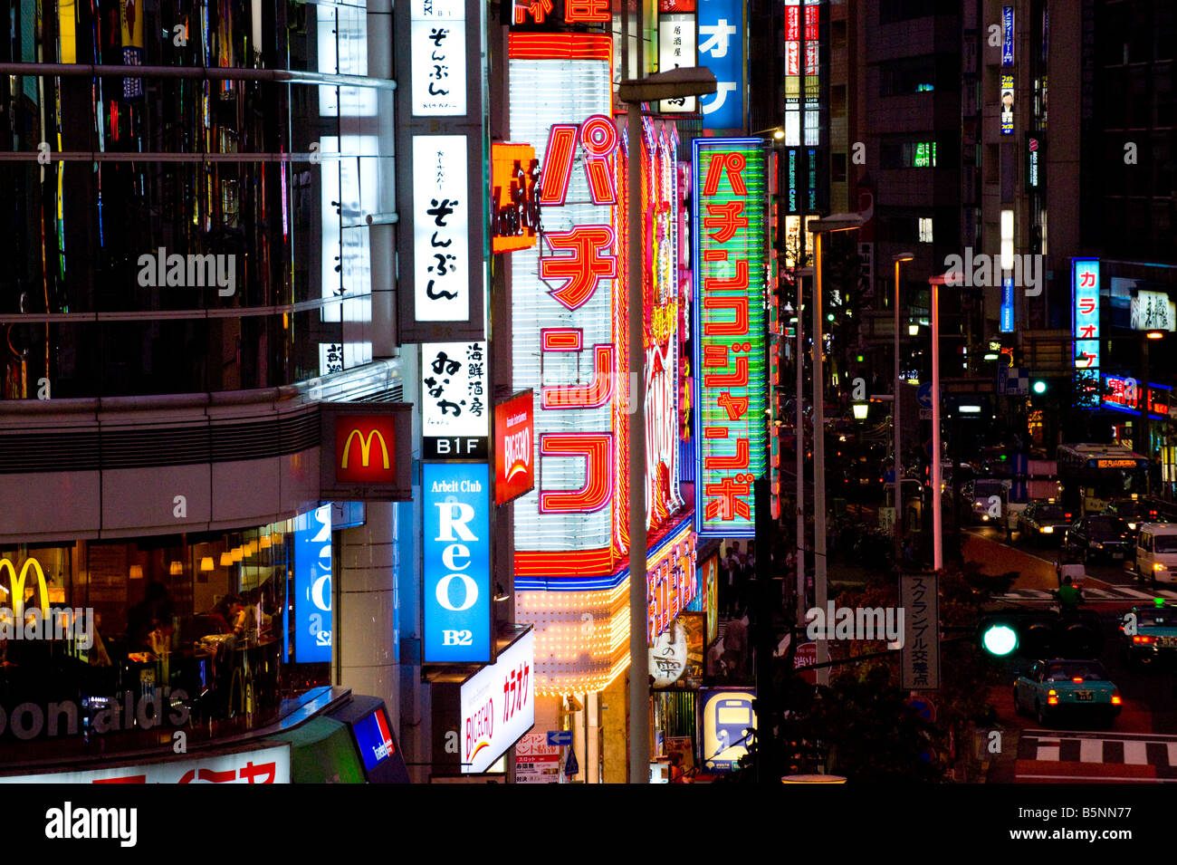 Neon signs in the streets of Shinjuku at night, Tokyo, Japan Stock