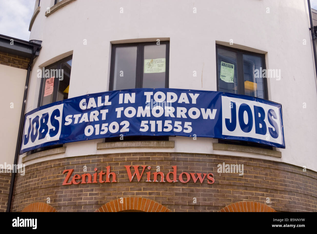 Zenith Windows in  Lowestoft,Suffolk,Uk advertising job vacancies for work Stock Photo
