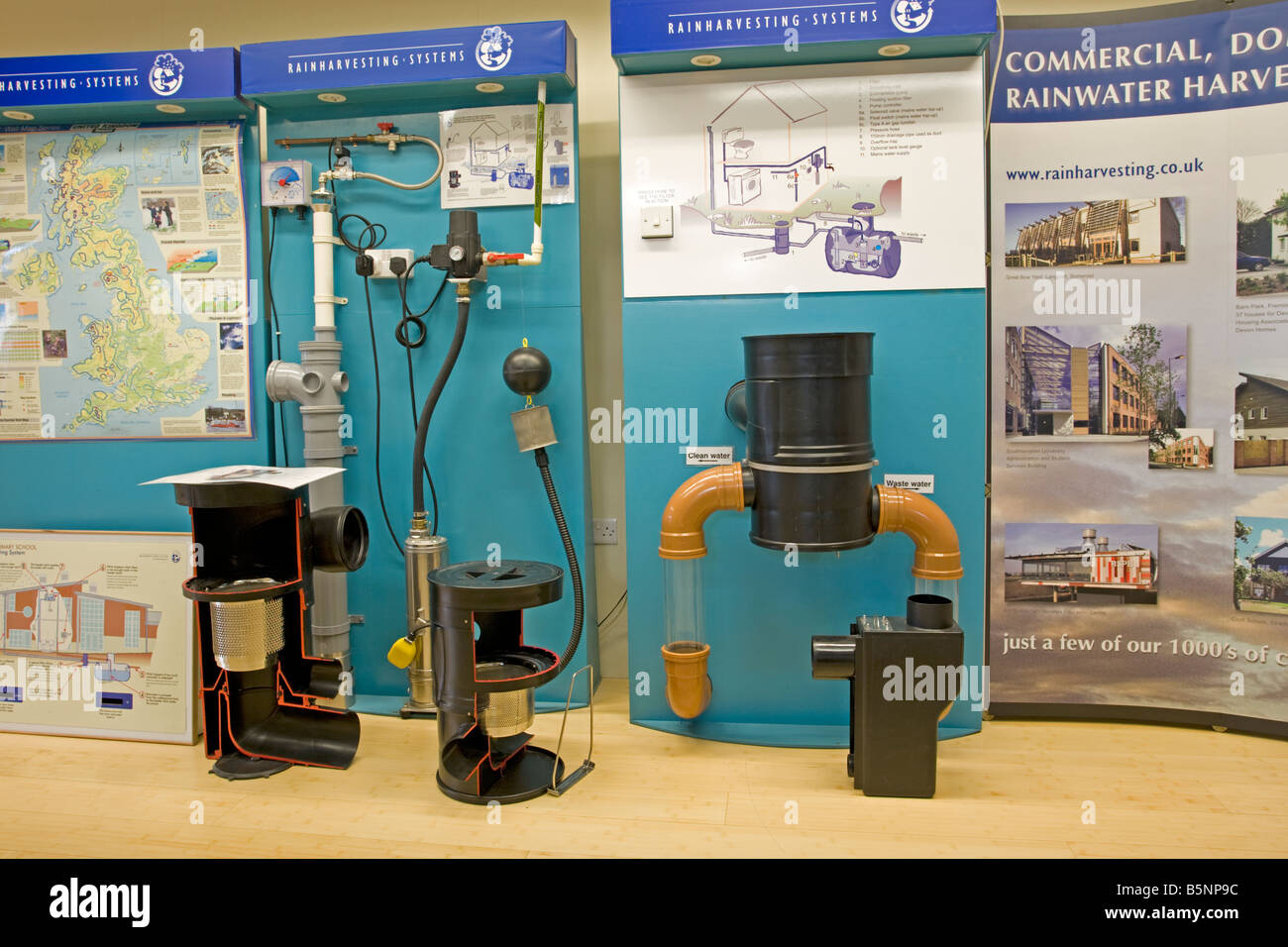Display of rainwater harvesting systems The Green Shop Bisley Stroud UK Stock Photo