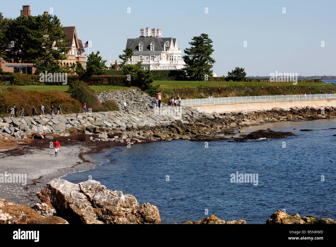 Mansions along Cliff Walk in Newport, Rhode Island Stock Photo