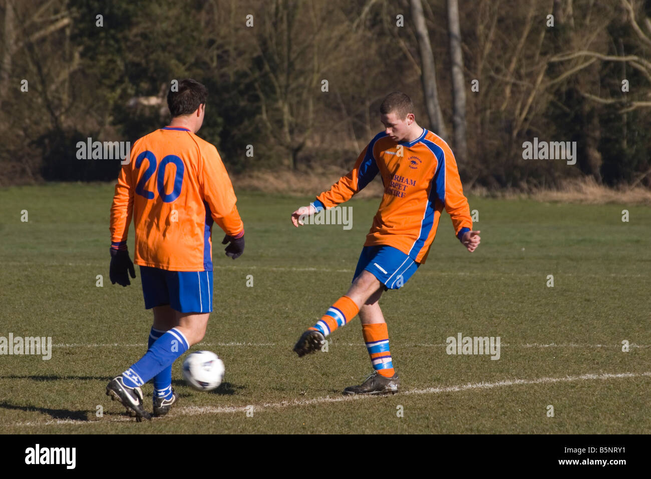 Amateur sunday Pub Football Match Kick Off Players Footballers Stock Photo