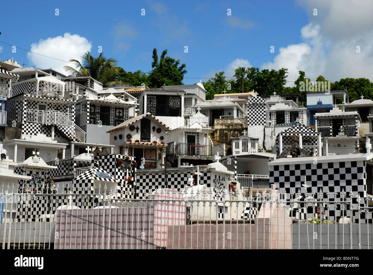 Black and white cemetery at Morne-a-l'Eau, Guadeloupe, French Antilles Stock Photo