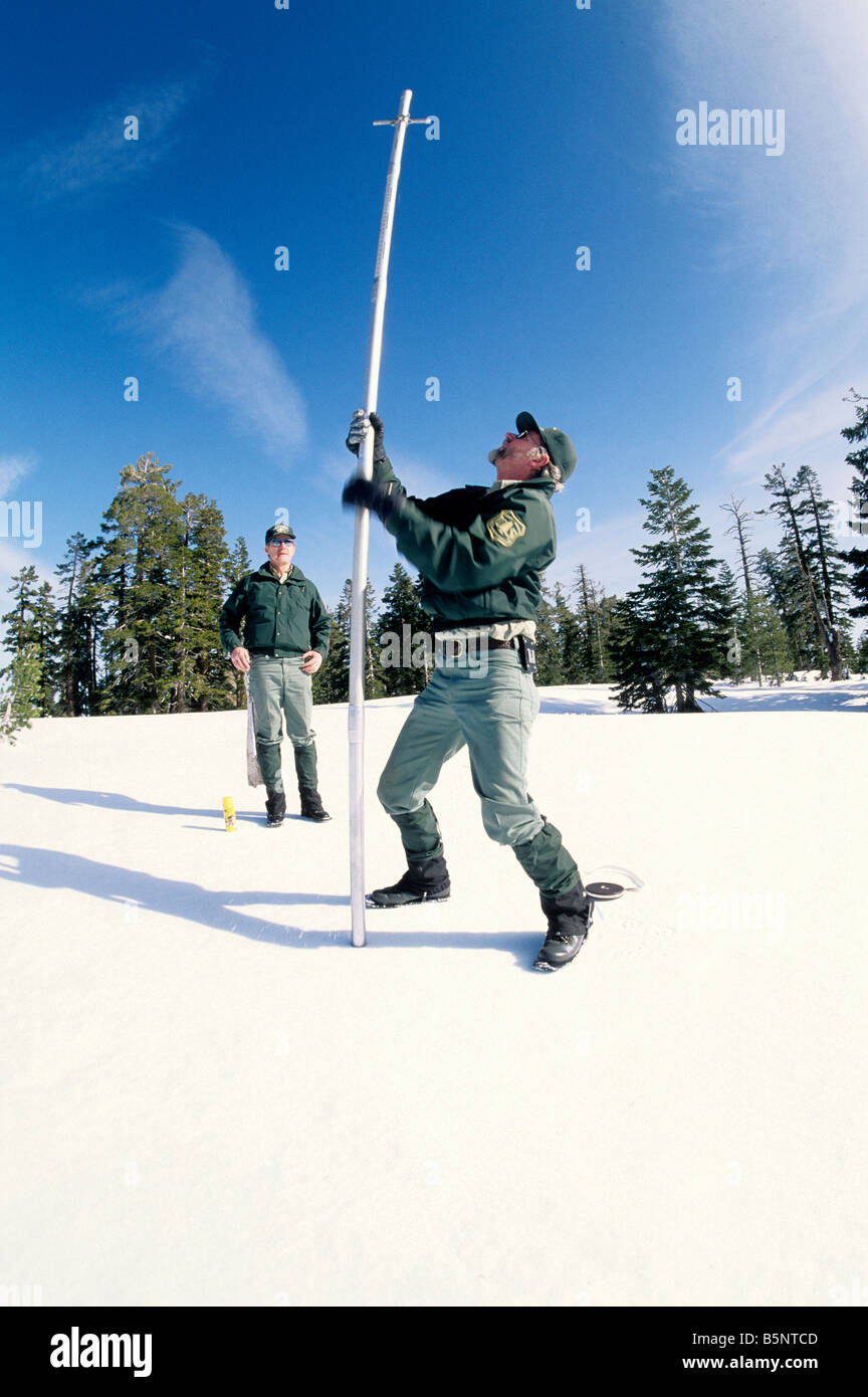 US Forest Service performing snow survey. Stock Photo