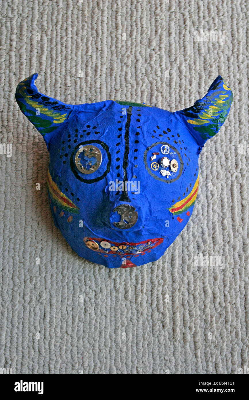folk art mask blue painted Stock Photo