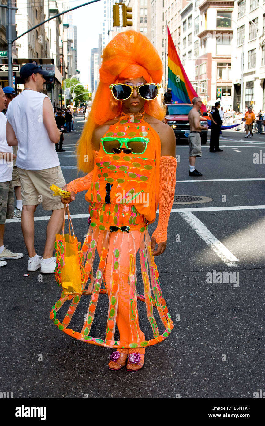 Man Dressed In Orange Costume At The Gay Pride Parade In New York City Man Dressed In Orange Costume At The Gay Pride Parade In New York City