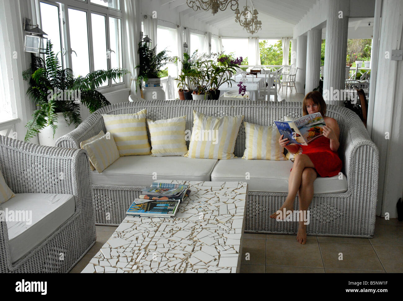 Colonial style lounge in 'Mi Hacienda Hotel' Grenada in the 'West Indies' Stock Photo