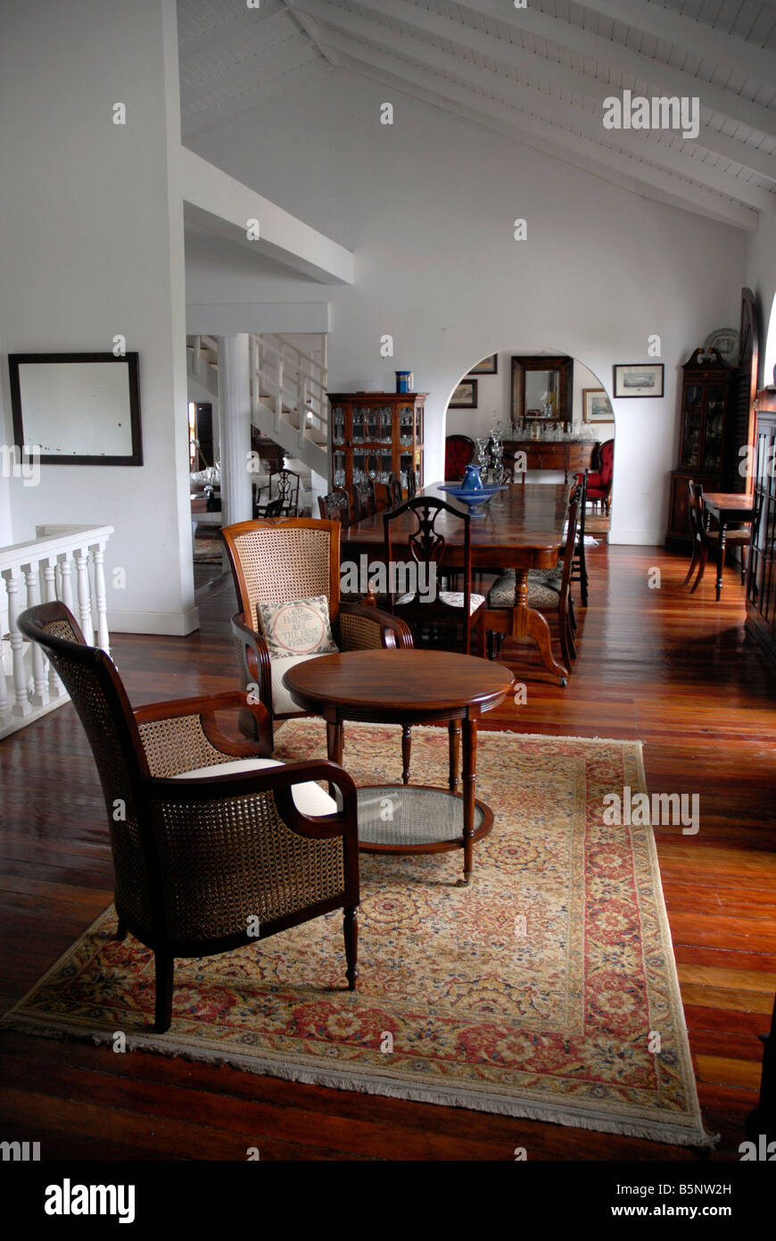 Colonial style lounge in 'Mi Hacienda Hotel' Grenada in the West Indies Stock Photo