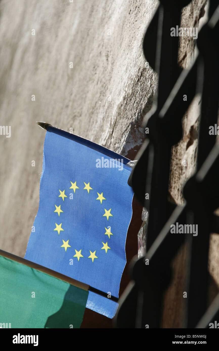 one european union flag flying in wind in sun Stock Photo - Alamy