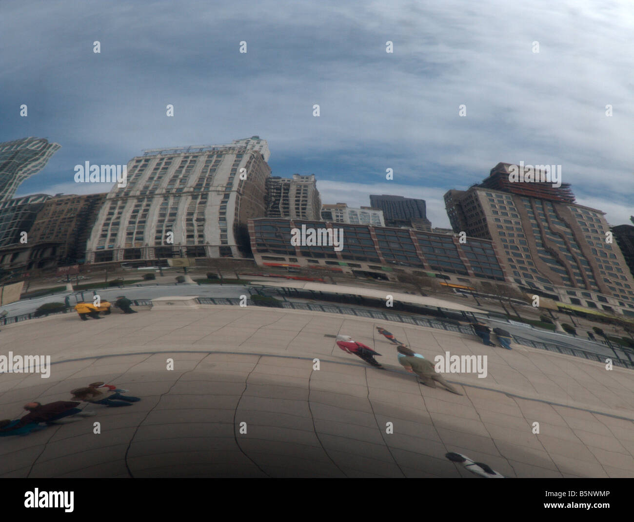 Skyline reflected on The Cloud Gate (aka "the Bean"). Millennium Park ...
