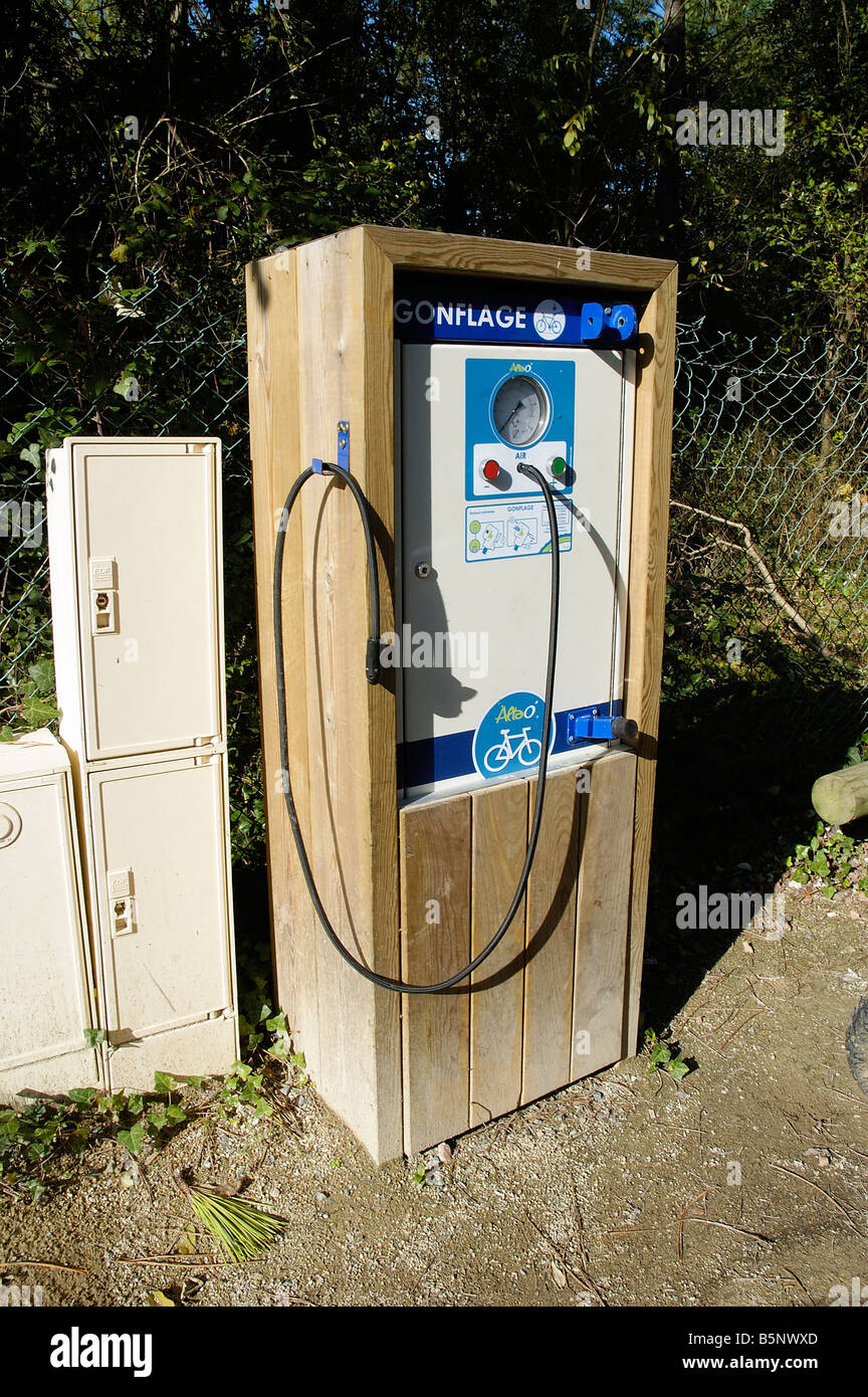 Bicycle Inflater on Cycle Track near St Jean De Monts, Vendee, France Stock Photo