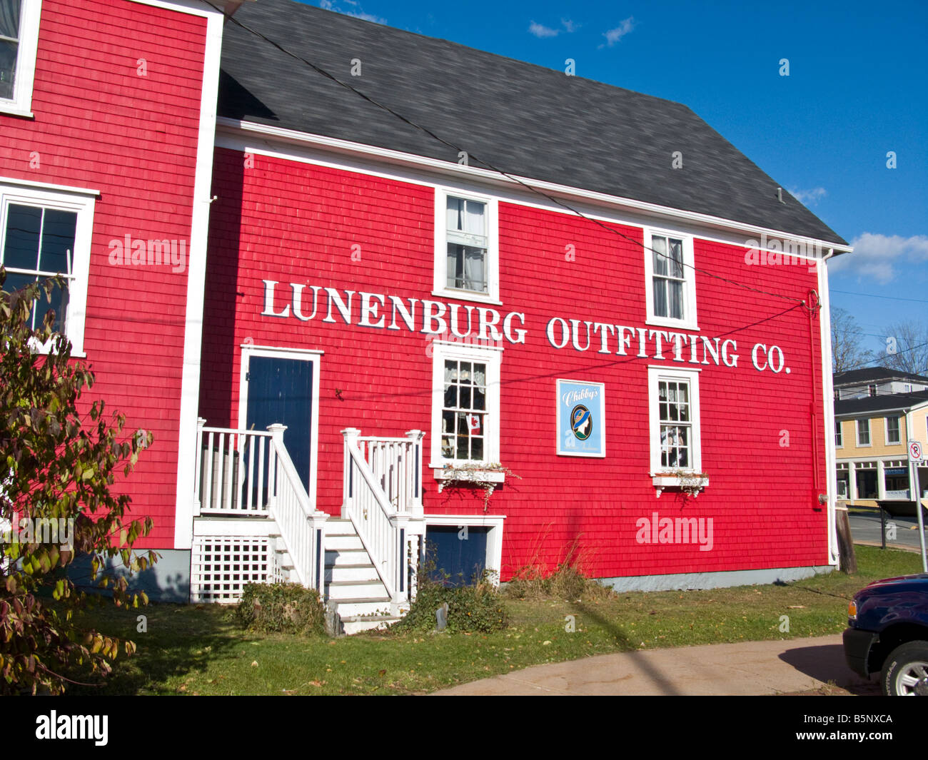 Bluenose avenue in Lunenburg Nova Scotia with Luneburg Outfitting