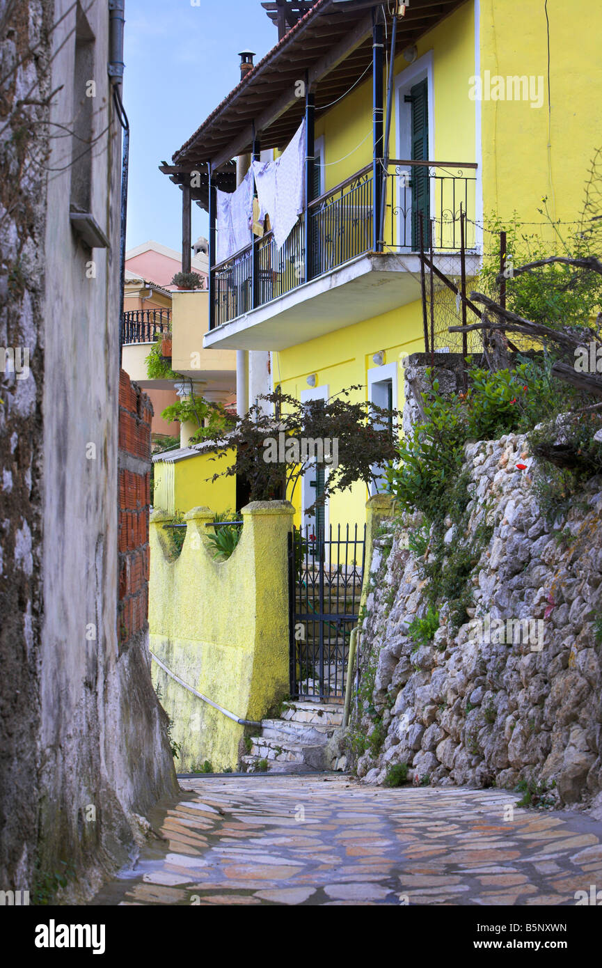 Yellow house Lakones Corfu Stock Photo