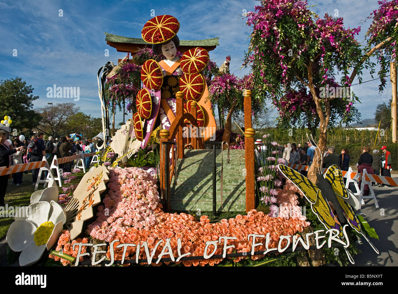 Tournament of Roses Parade Float, 'Festival of Flowers' Colorful, Decorated, rose s perennial flowering, Rosa, Rosaceae, Stock Photo