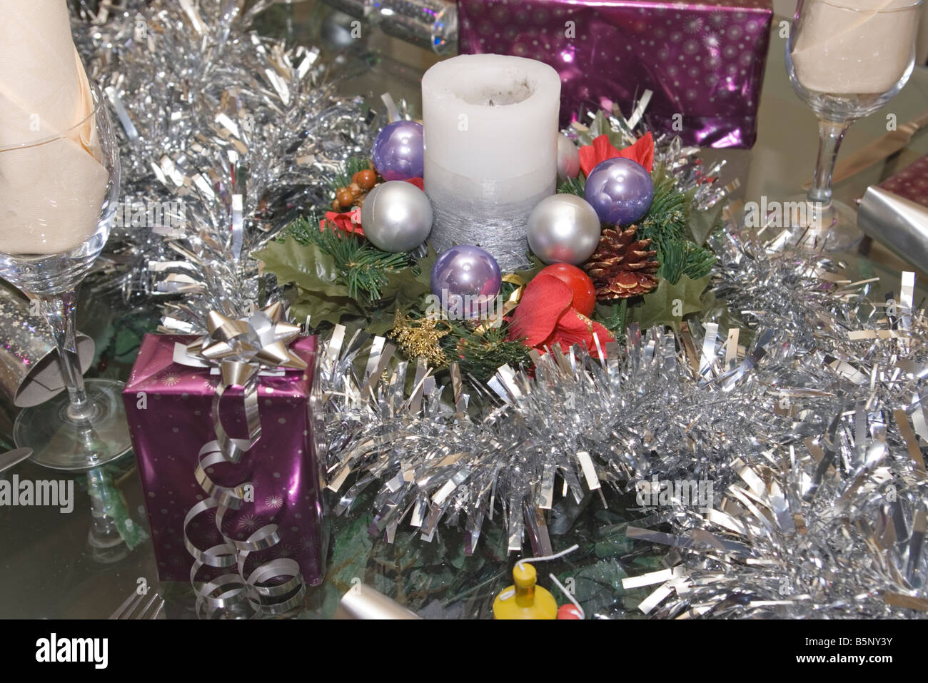 Xmas Christmas Table Centrepiece decoration decorations Stock Photo