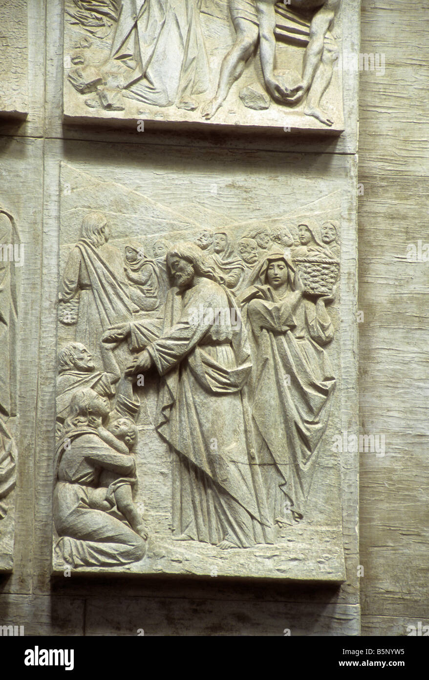 Bas relief statue of Jesus on wall at chapel of St. John's Seminary, Camarillo, California, USA Stock Photo