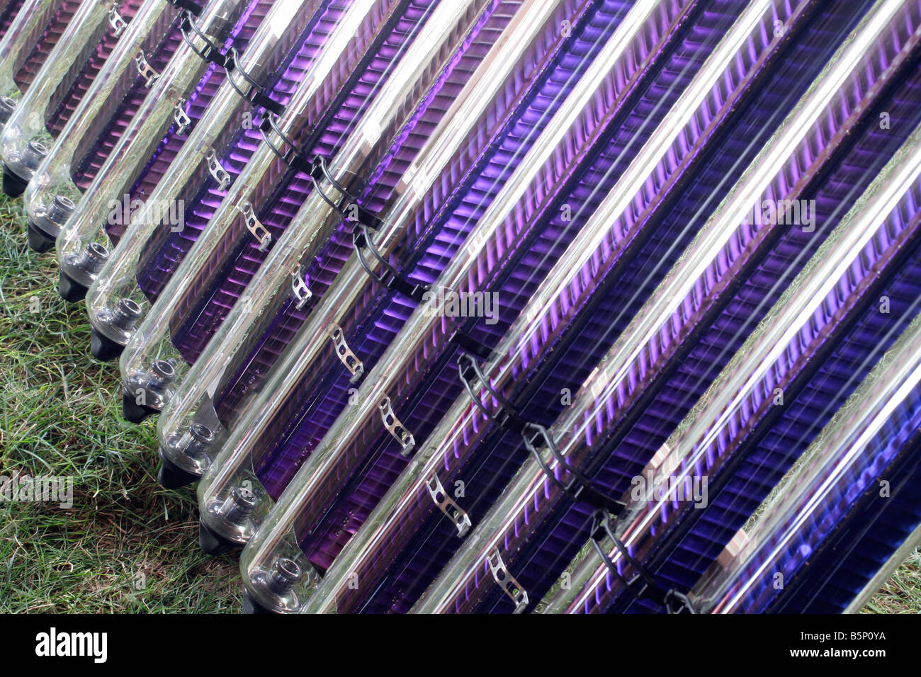 Tube type solar hot water heat panel Stock Photo