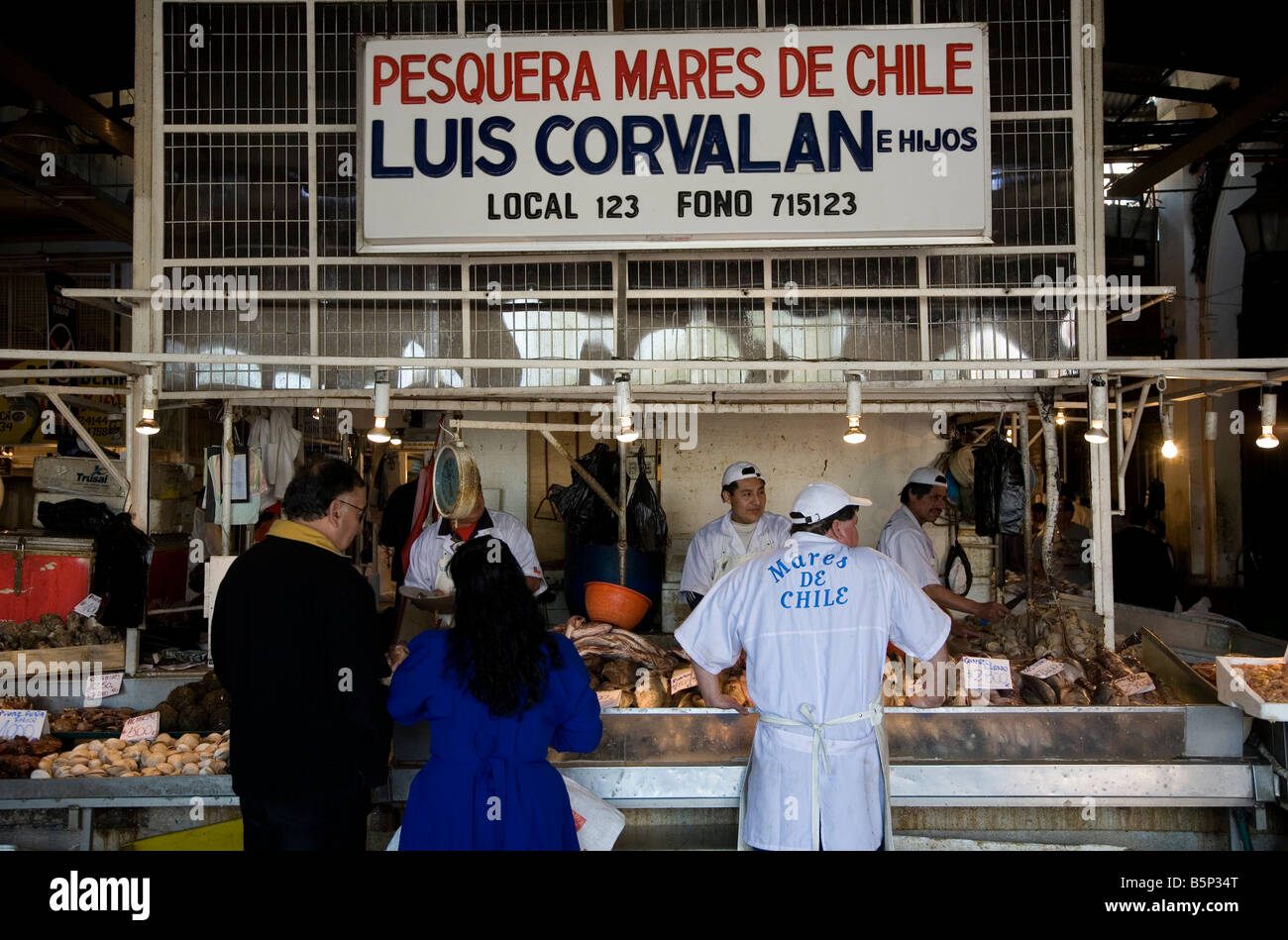 Fish stand, Mercado Central, Central Market, Santiago, Chile Stock Photo