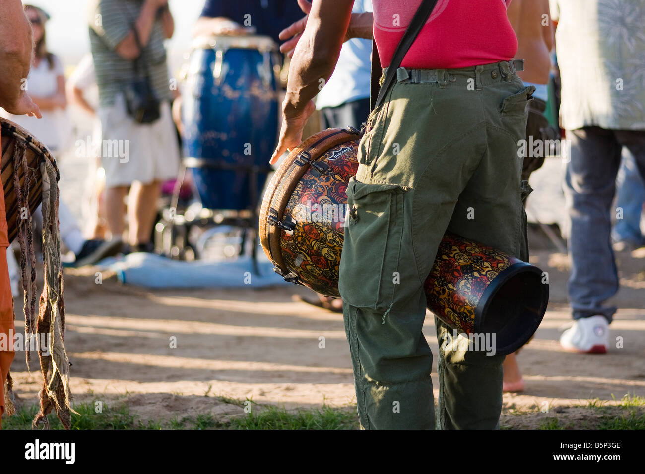 Drummer at a drum circle in Venice Beach Stock Photo Alamy